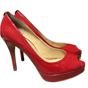 Michael kors red patent leather peep toes Heels